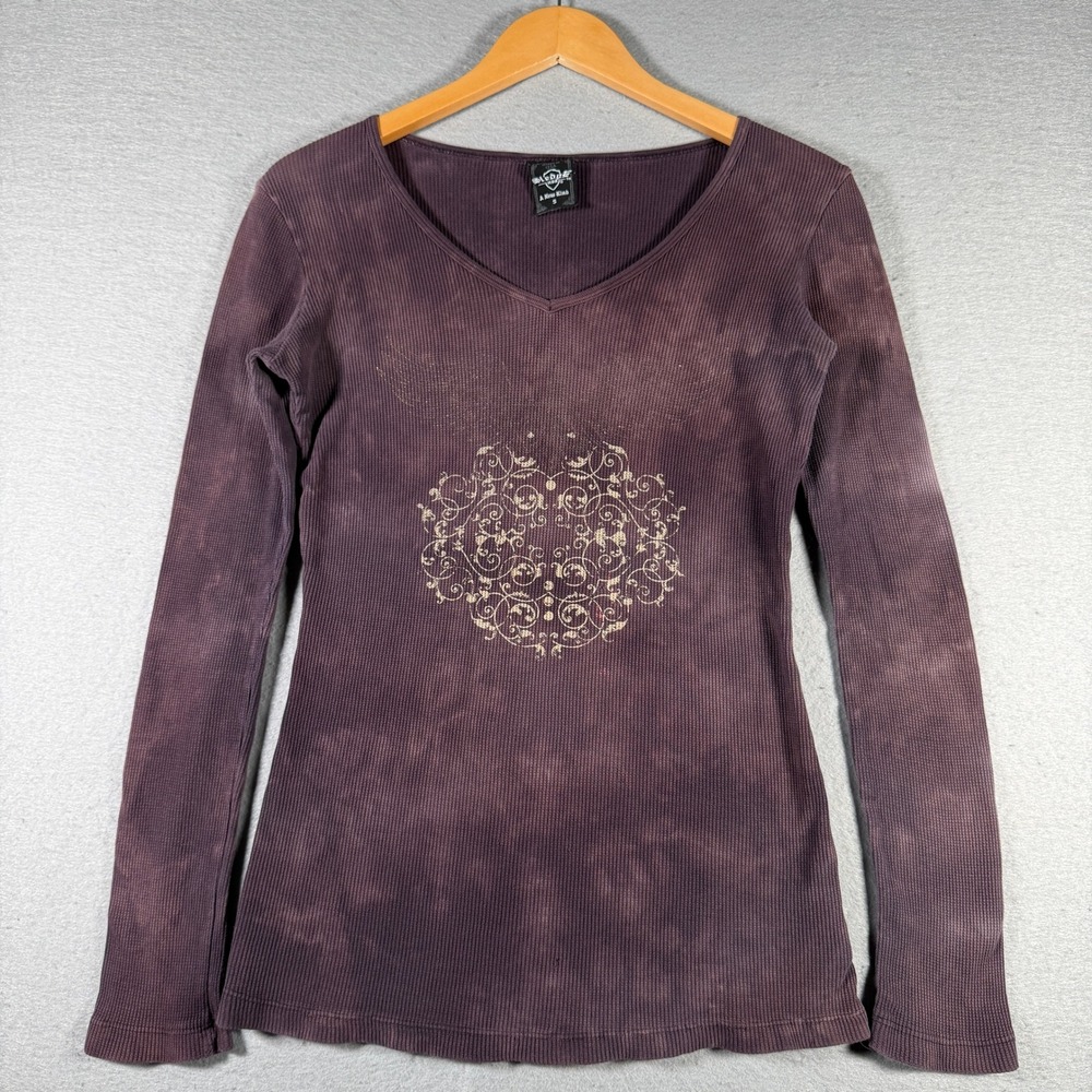 Sledge USA Womens Purple Acid Wash Filigree Thermal Long Sleeve Top Small Y2K